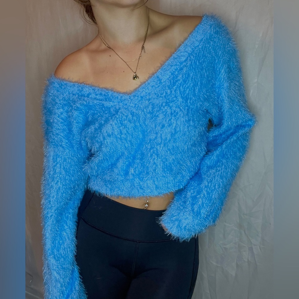 Zaful blue off the shoulder sweater